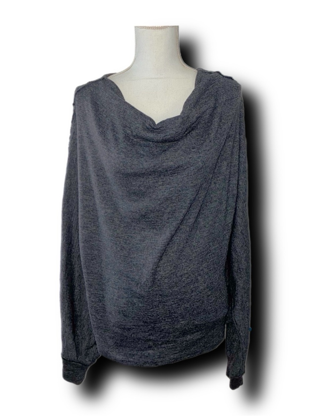 Free People We The Free Charcoal Grey Draped Cowl Sweater Cozy Comfy Boho Vibes - Picture 2 of 4